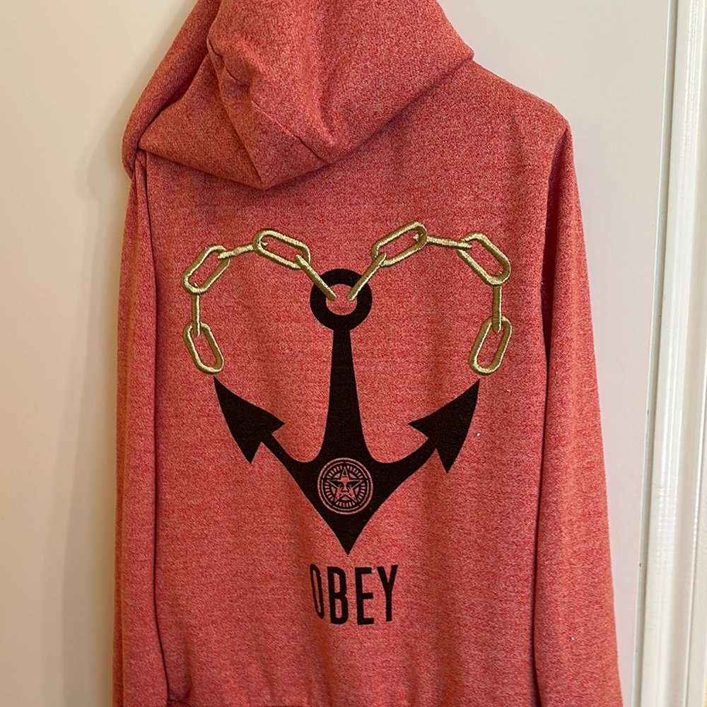 Red OBEY Zip-Up Hoodie